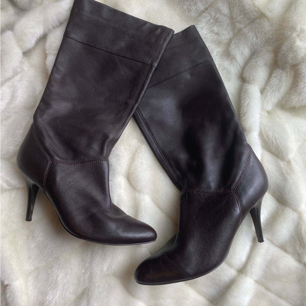 Vintage soft leather wide leg black boots size 10